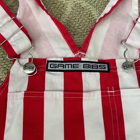 Game Bibs Adult Unisex Red and White Striped Game Day Overalls size XS - Picture 4 of 9